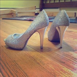 Silver Sexy Shoes Pumps Heels Peep Toe Bling A.B.S